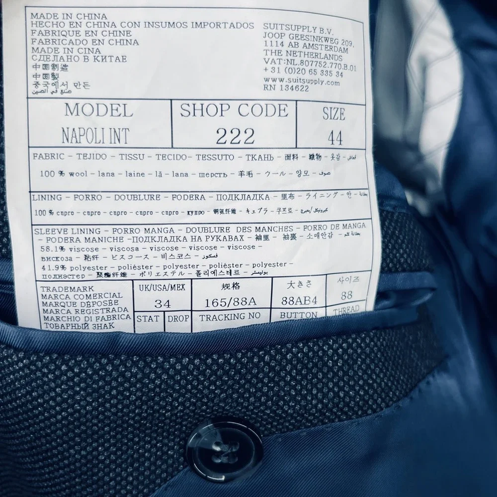 Suitsupply Blazer Mens 34S Blue Napoli INT Vitale Barberis Canonico Wool Jacket